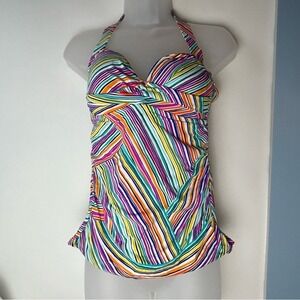 Anne Cole Signature Swim Tankini Multicolor Stripes‎ on White 36 B/C